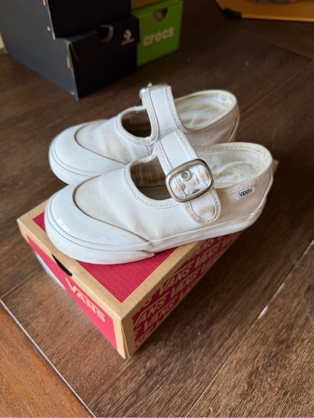 Vans Kids White Canvas Mary Jane with Buckle Velcro Strap